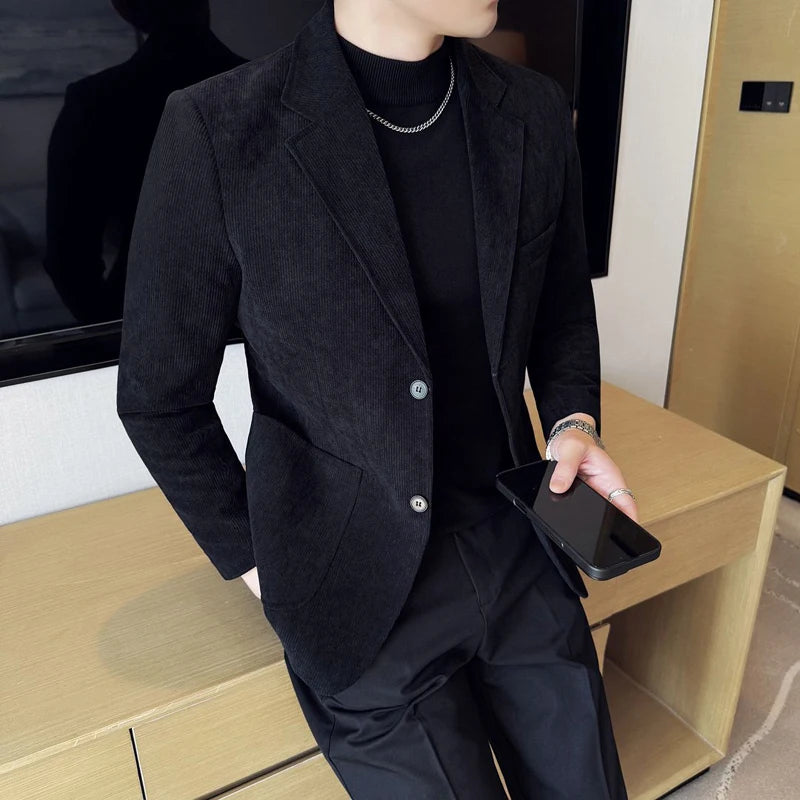 Side view of the Autumn Whisper blazer, demonstrating its elegant fit and durable construction.