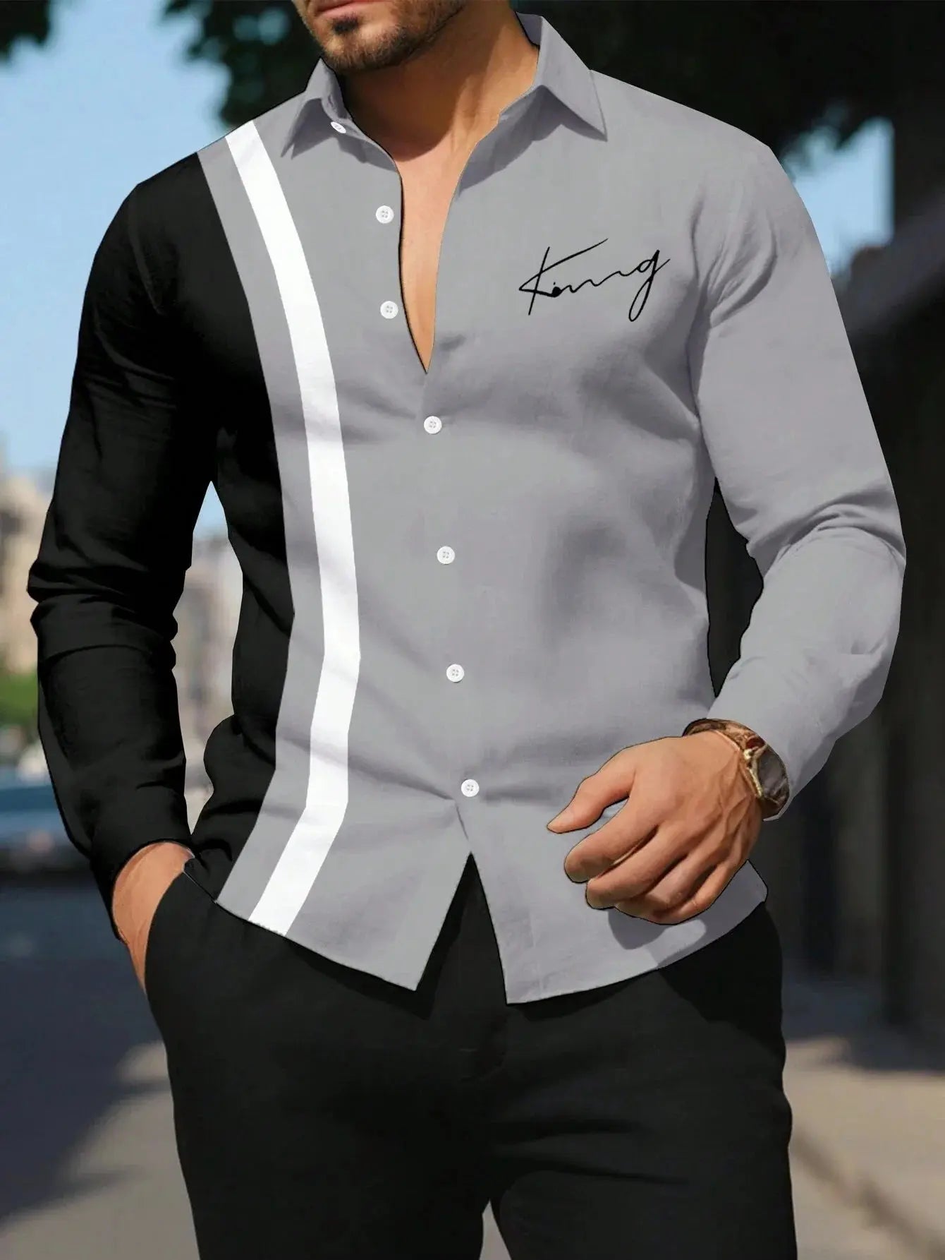 Silk Serenity Shirt in light blue, ideal for spring and autumn transitional wear.