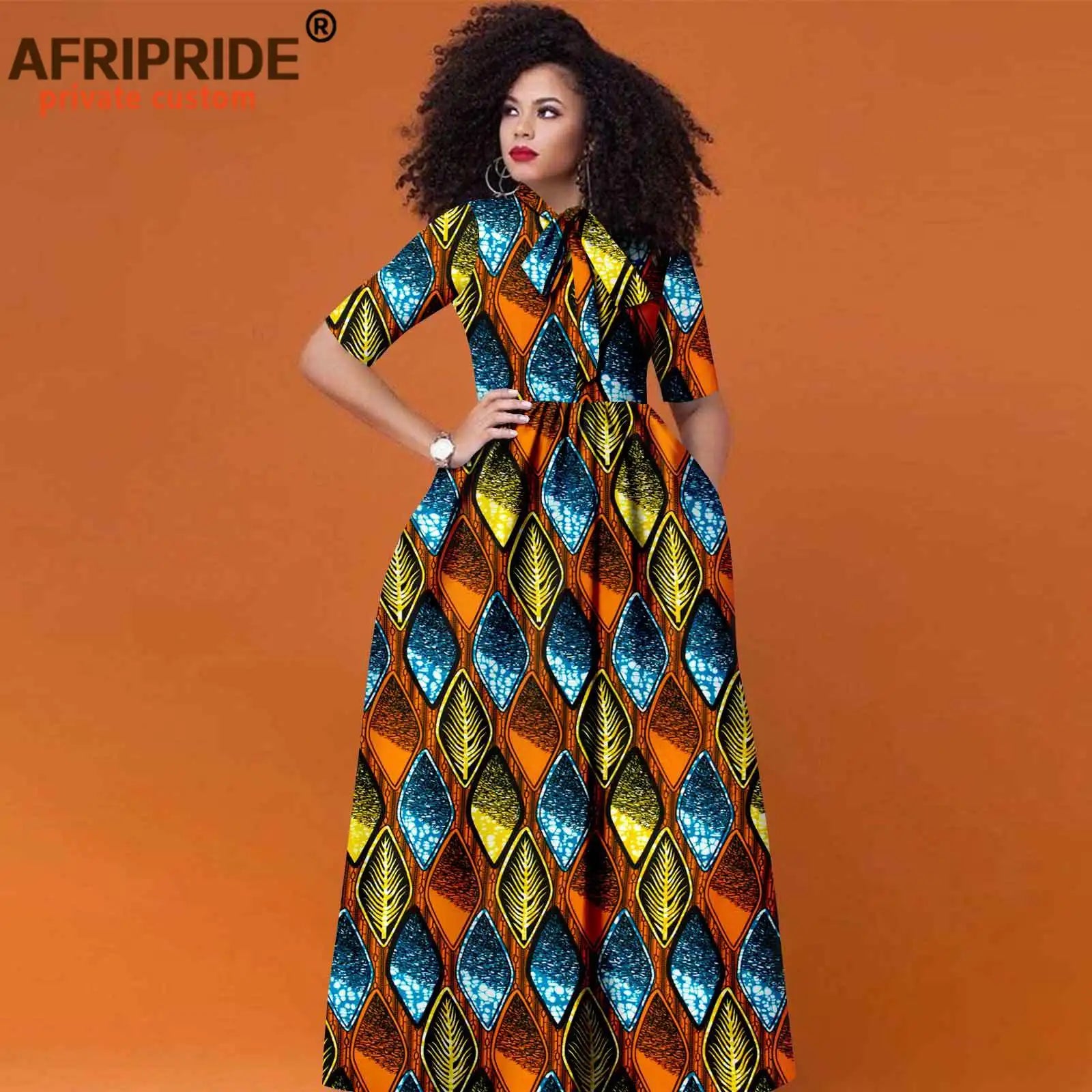 African Women's Ankara Half Sleeve High Waist Maxi Dress