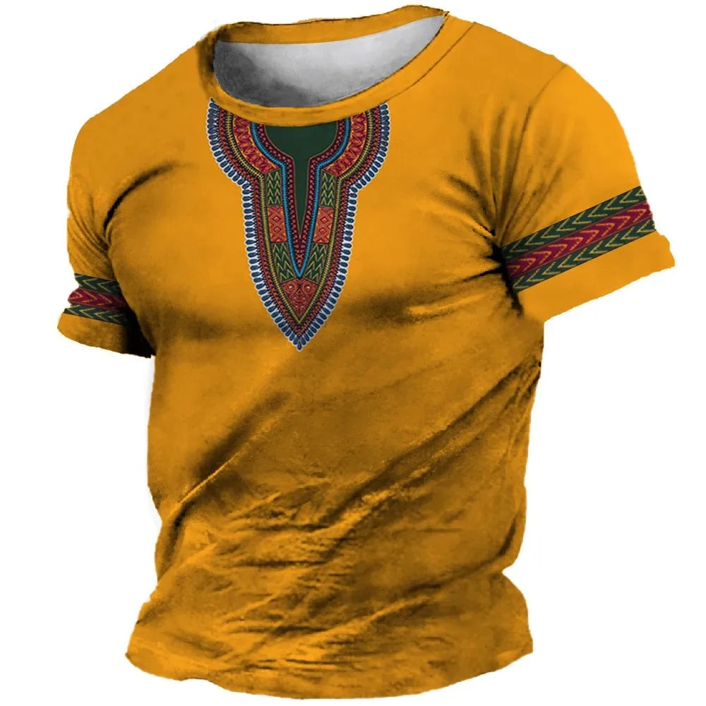 African Print Hip Hop Round Neck Short-Sleeve T-Shirt