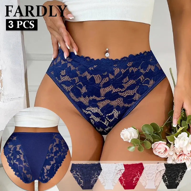 High-waist lace briefs in soft black lace, offering comfort and elegance for daily wear.