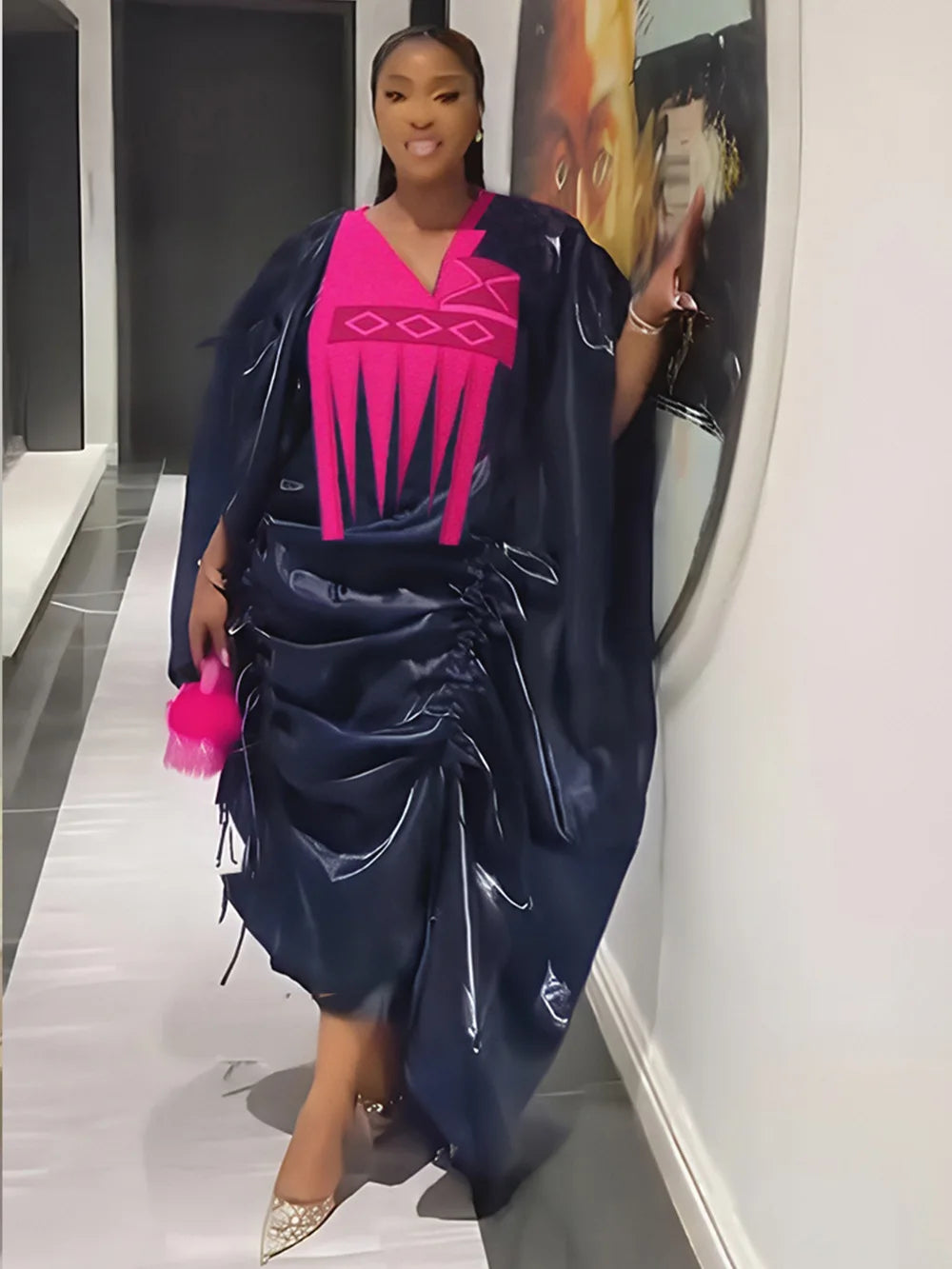 Traditional African Dresses For Women Dashiki Embroidery Maxi Robe Plus Size Boubou 2 PCS Set Clothes Wedding Party Evening Gown