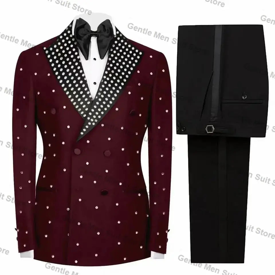 Close-up of the single-breasted blazer showcasing subtle crystal embellishments.
