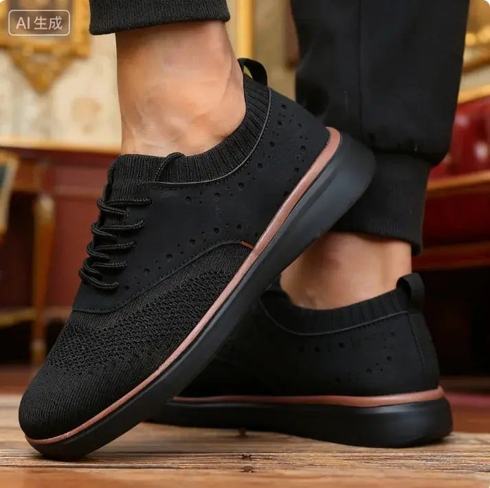 Stylish Breathe Easy sneakers in black, ideal for casual and upscale outfits.