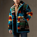 Detail shot of the fabric texture on the Geometric Woolen Coat, showcasing its wool blend quality.