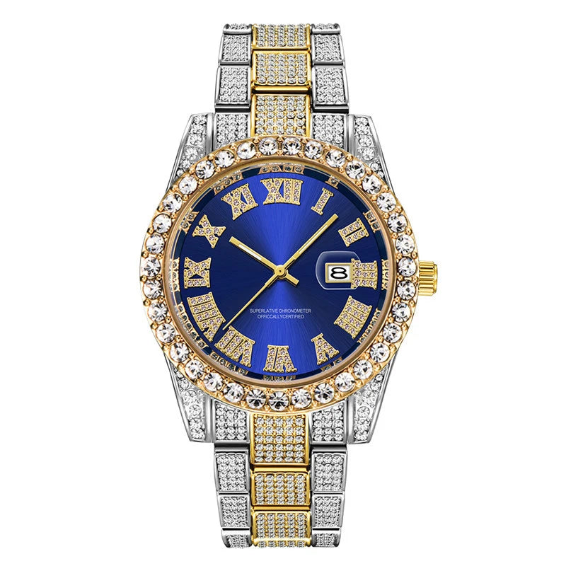 Luxury men's watch with diamond accents catching the light.