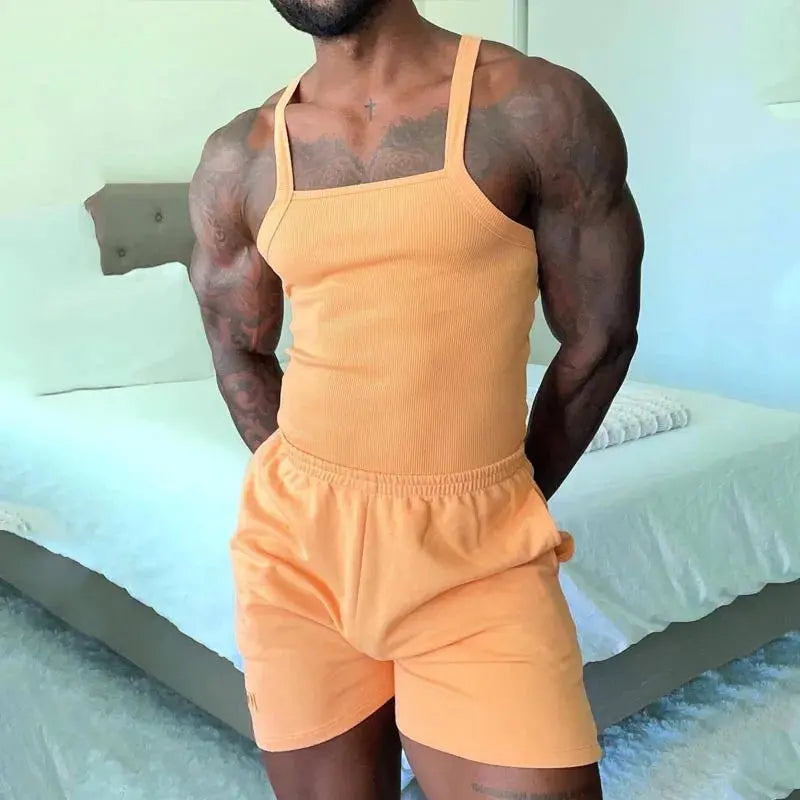 Men's sleeveless knitted vest in soft cotton-polyester blend, perfect for summer comfort.