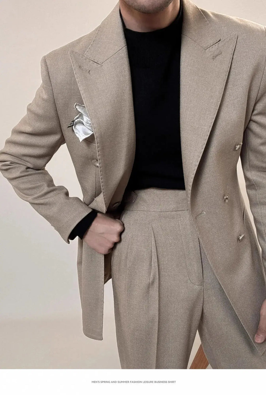 Men's power suit displayed on a mannequin, highlighting its versatility for business and formal events.