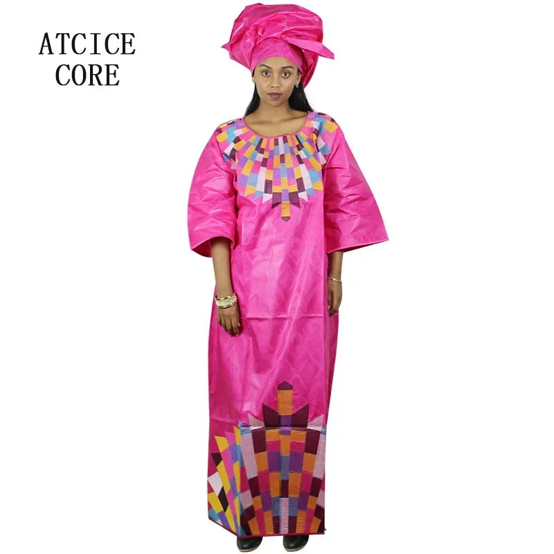 African Bazin Riche Embroidery Design Dress for Women