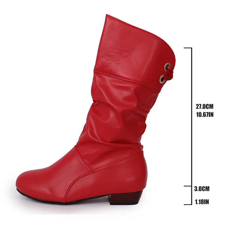 Textured PU leather western boots with low square heel and lace-up closure