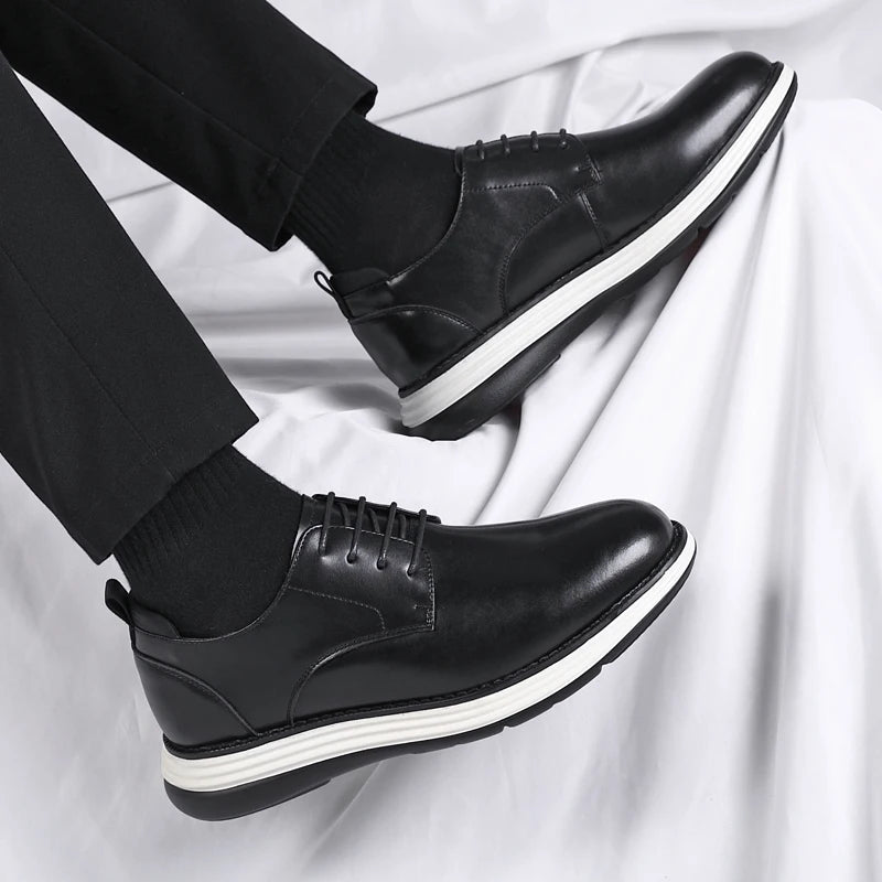 Men's formal leather oxfords with massage-enhanced insole and secure lace closure