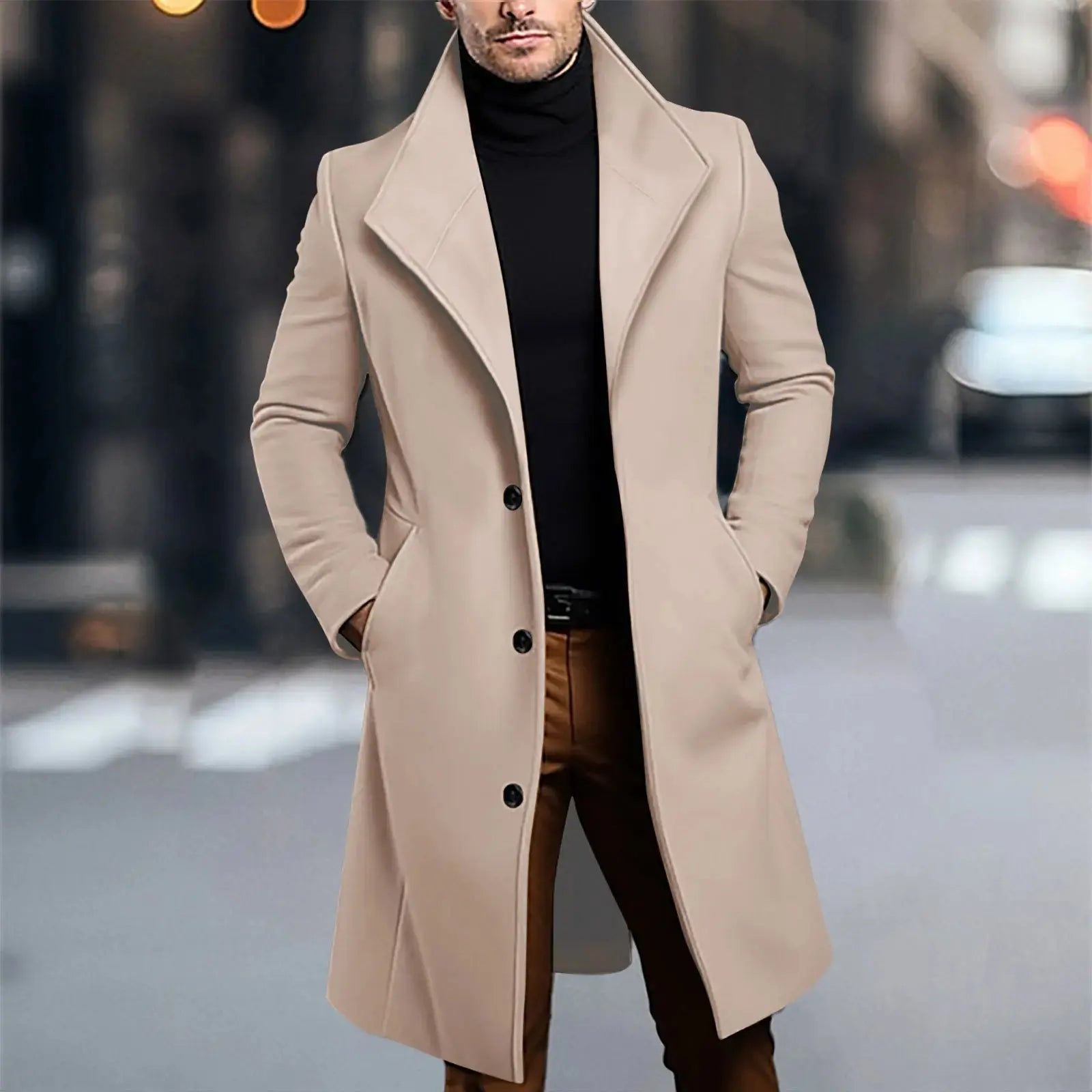 Woolen mid-length coat in grey, a staple for any winter wardrobe essentials.