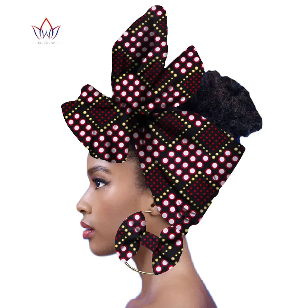 2024 Fashion African Head Scarf And Warrings 2 Pieces Women African Clothing Bazin Rich Headwear Wax Ankara Hairband SP018
