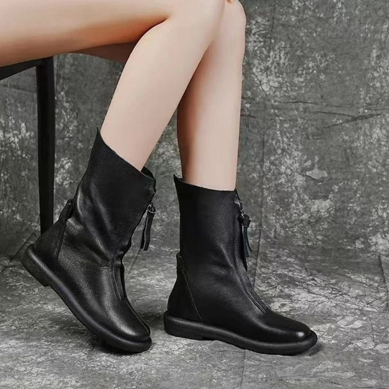 Plush-lined winter boots with rubber outsole for traction on icy surfaces