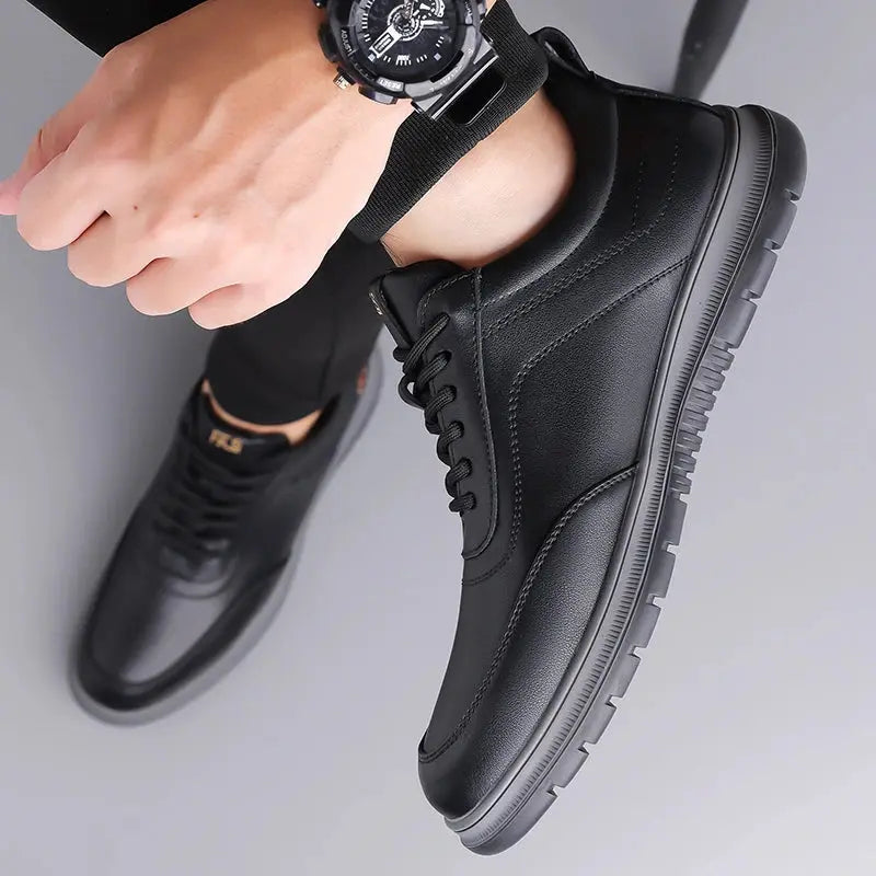 Side view of classic Oxford dress shoes in breathable split leather for corporate professionals