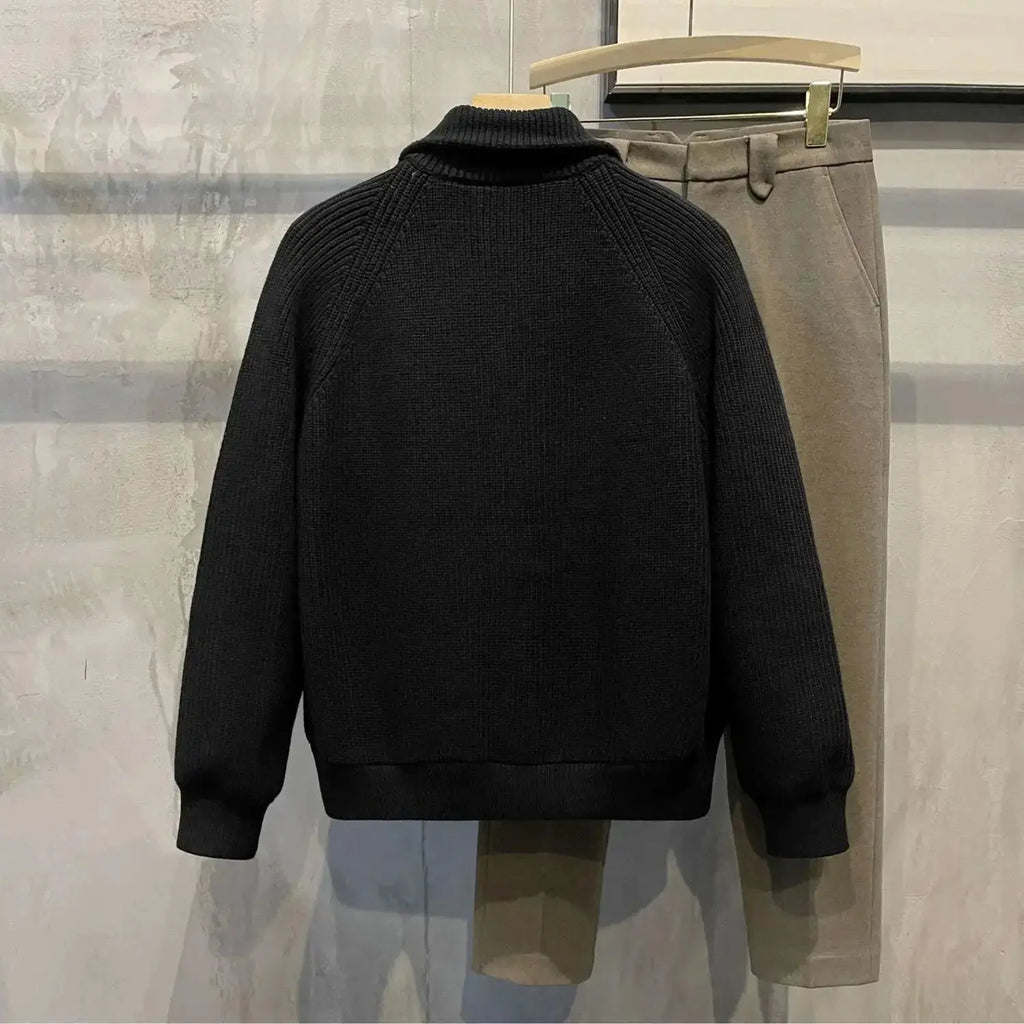 Model wearing the versatile men's sweater, showcasing its polished look.