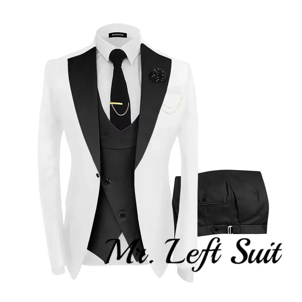 Close-up of the suit's collar, highlighting its sharp tailored design.