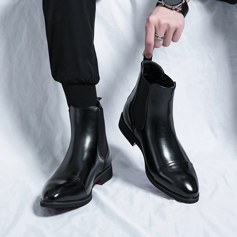 Black ankle boots with supportive rubber sole for wet pavement traction