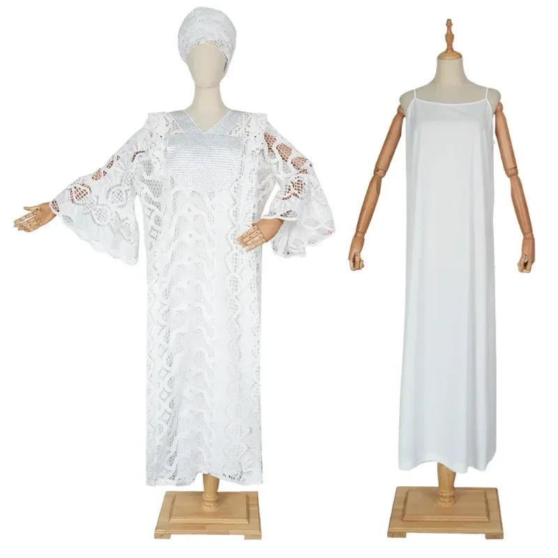 Elegant African Dresses for Women Muslim Fashion Boubou Abayas Robe Dashiki Ankara Lace Outfits Evening Gown Kaftan Maxi Dress