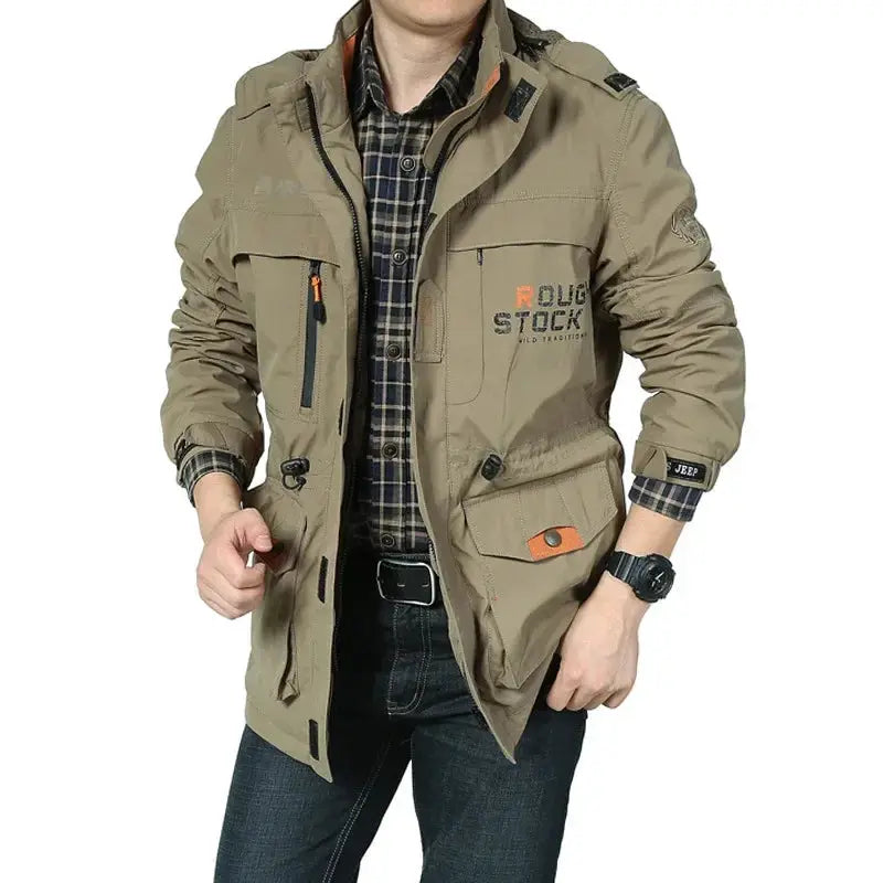 Men's Sharp Versatile Jacket displayed on a hanger to show its clean lines.