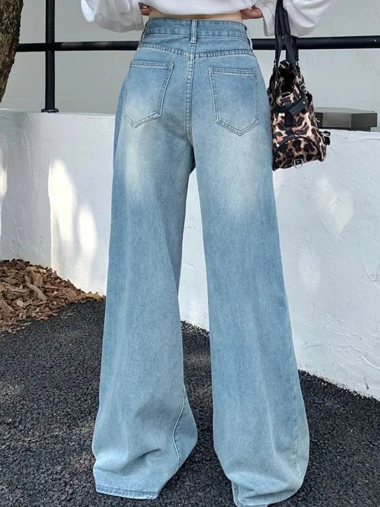 Sunset Hues Wide-Leg Jeans showcasing their vintage style and modern flair.