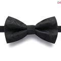 Black bow tie laid flat, emphasizing its durable polyester fabric and easy maintenance.