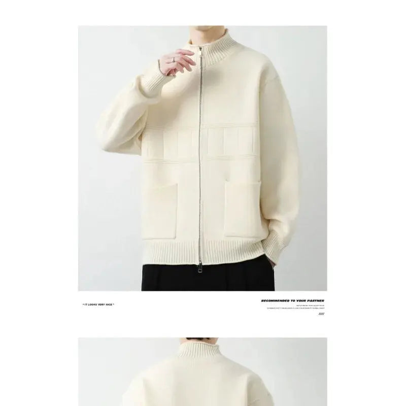 Men's Winter Whisper cardigan showcasing plush texture and relaxed elegance for casual wear.