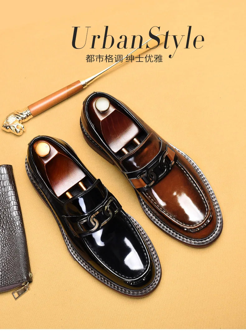 Breathable genuine leather loafers developing distinguished character with wear