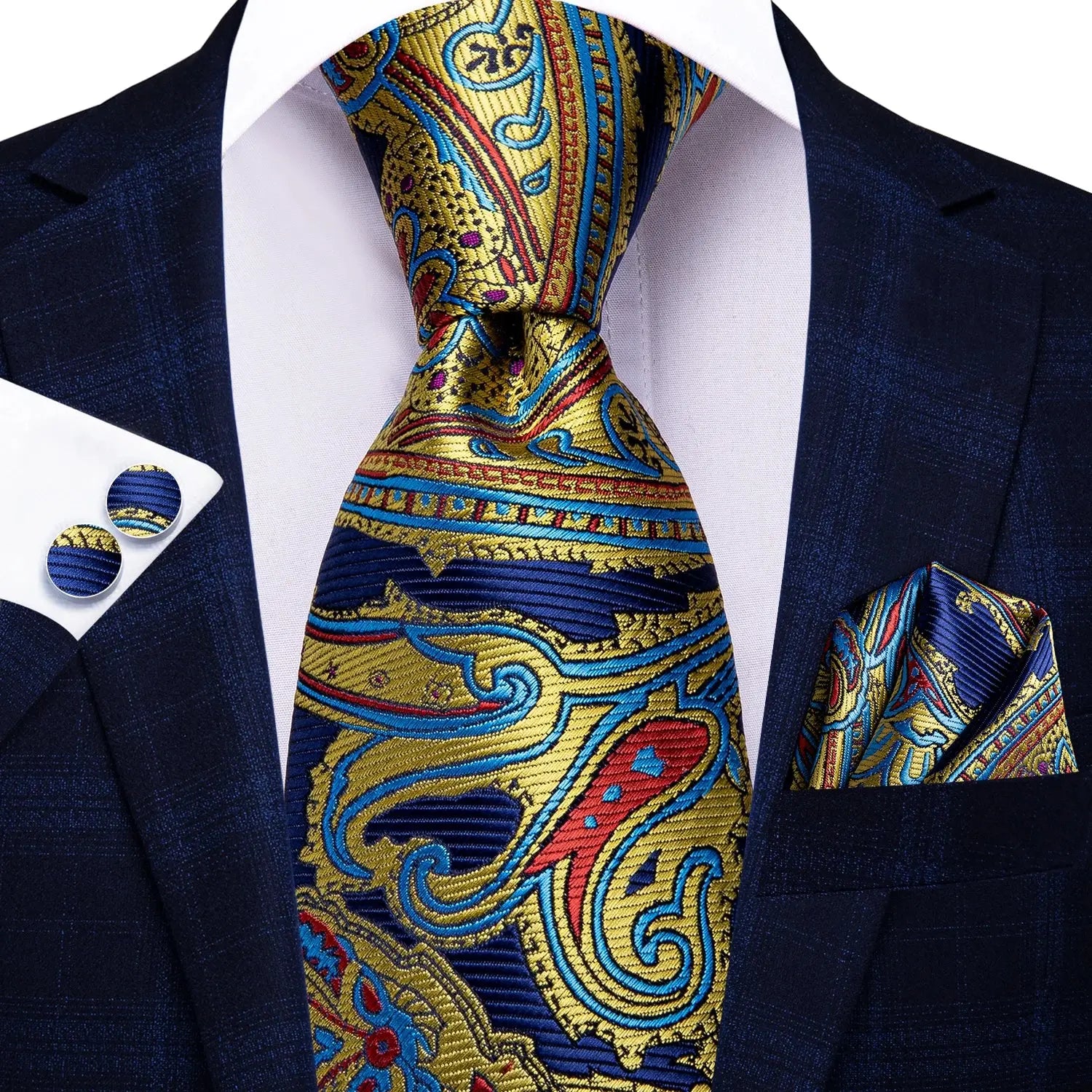 Versatile silk tie set suitable for any formal occasion.