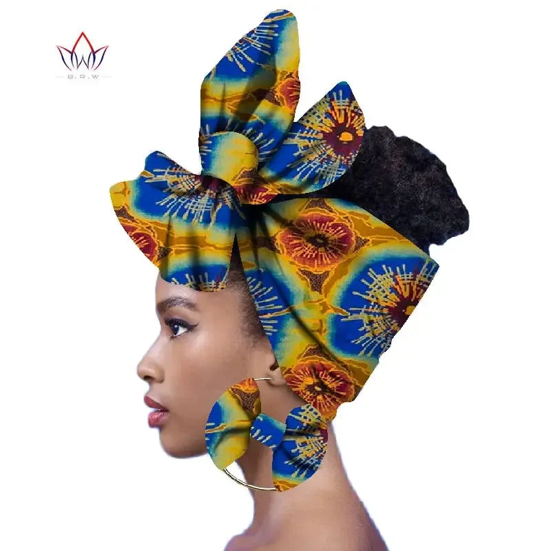 2024 Fashion African Head Scarf And Warrings 2 Pieces Women African Clothing Bazin Rich Headwear Wax Ankara Hairband SP018