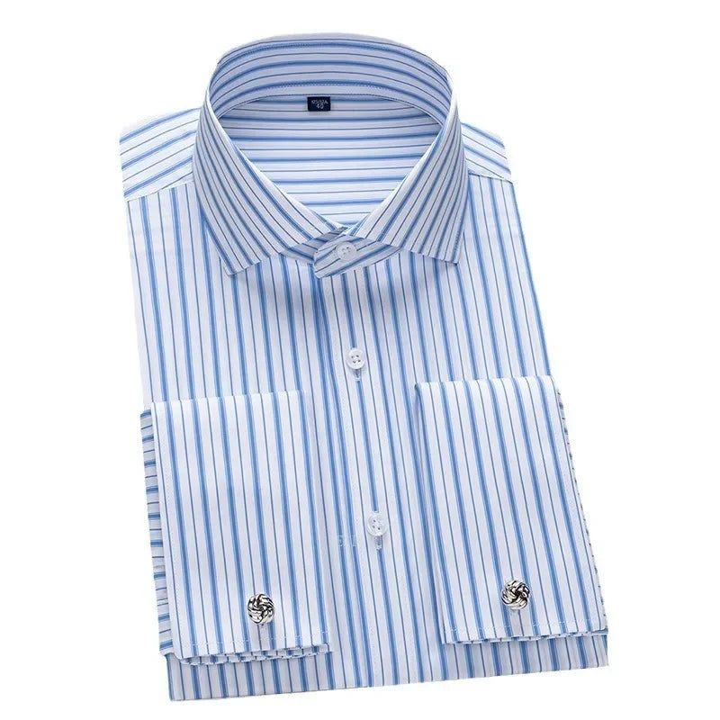 Windsor collar modal dress shirt with French cuffs in premium cotton-polyester blend