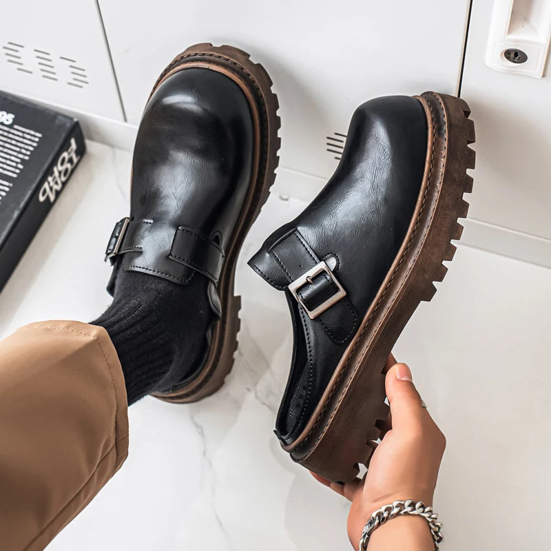 Effortless slip-on leather mules with platform heel and backless design