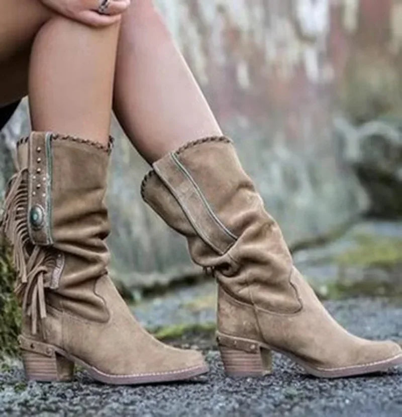 Faux suede boots with plush velvet interior and effortless slip-on construction