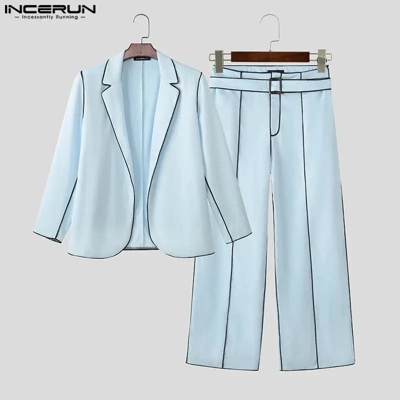 Full view of the casual suit ensemble, featuring a contemporary patchwork design for any occasion.