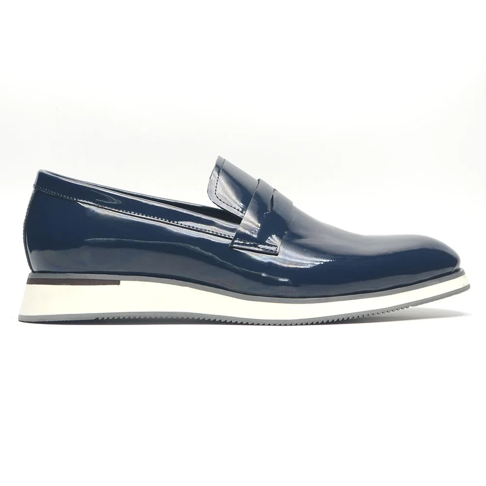 XEBOS waterproof patent leather loafers in classic black