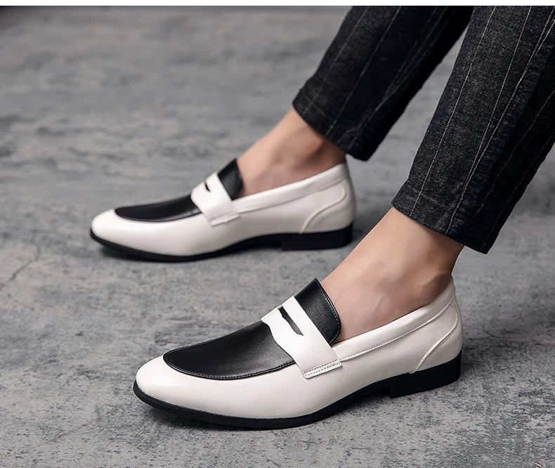 Waterproof loafers worn outdoors in rainy weather conditions