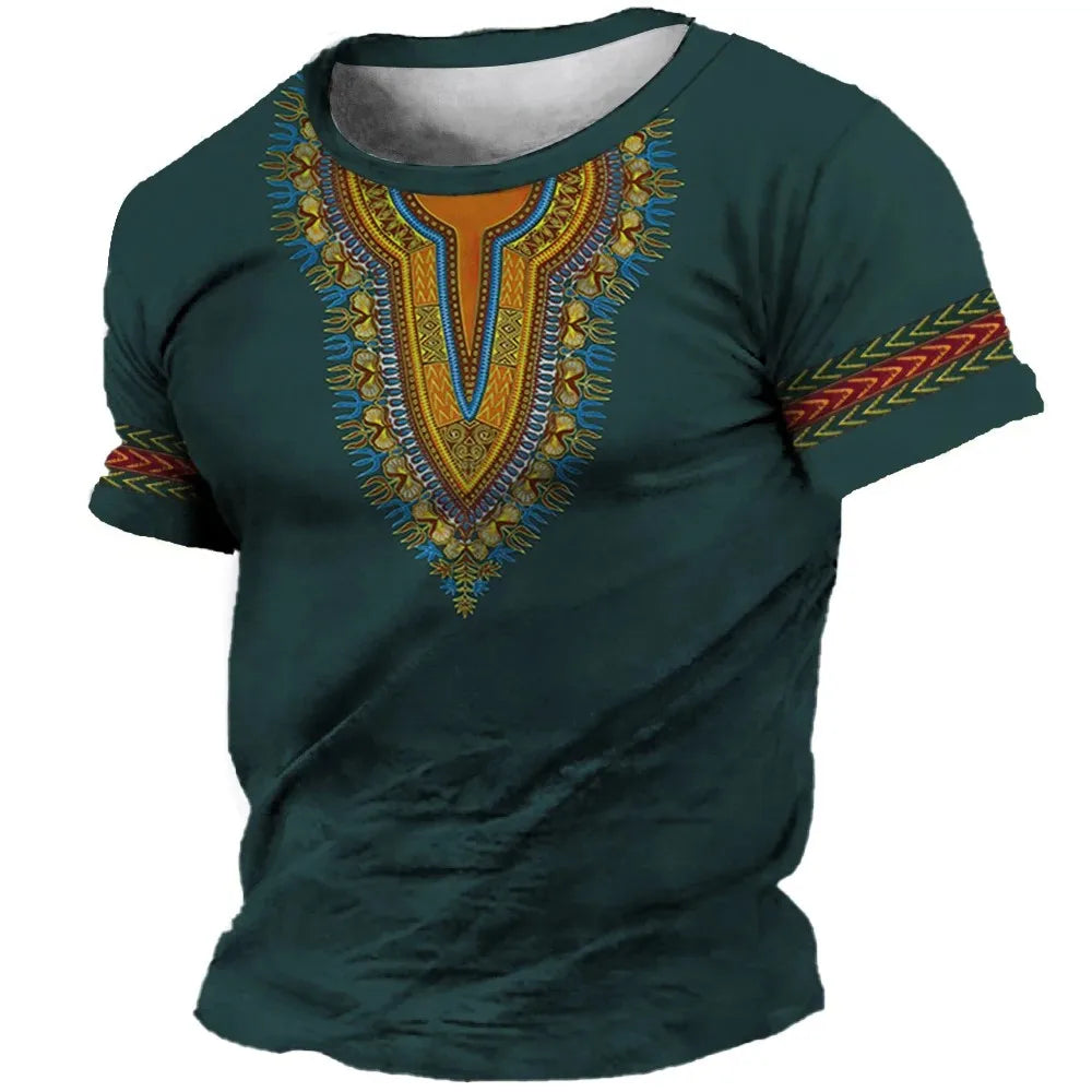 African Print Hip Hop Round Neck Short-Sleeve T-Shirt