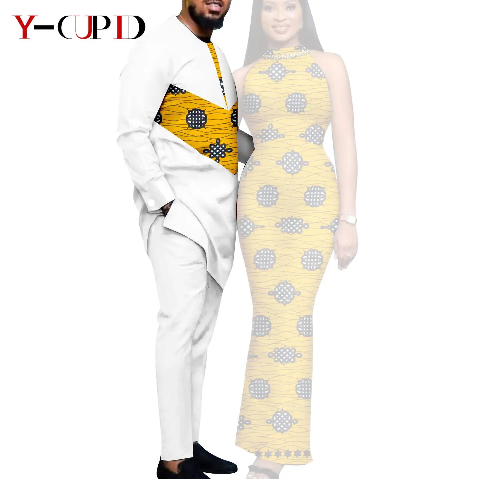 African Print Dresses for Women Couple Matching Clothing for Wedding Men Outfits Dashiki Top and Pants Sets Bazin Riche Y23C030