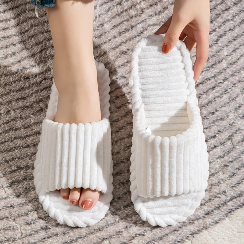 Couple's cozy corduroy slippers, perfect for autumn mornings together.