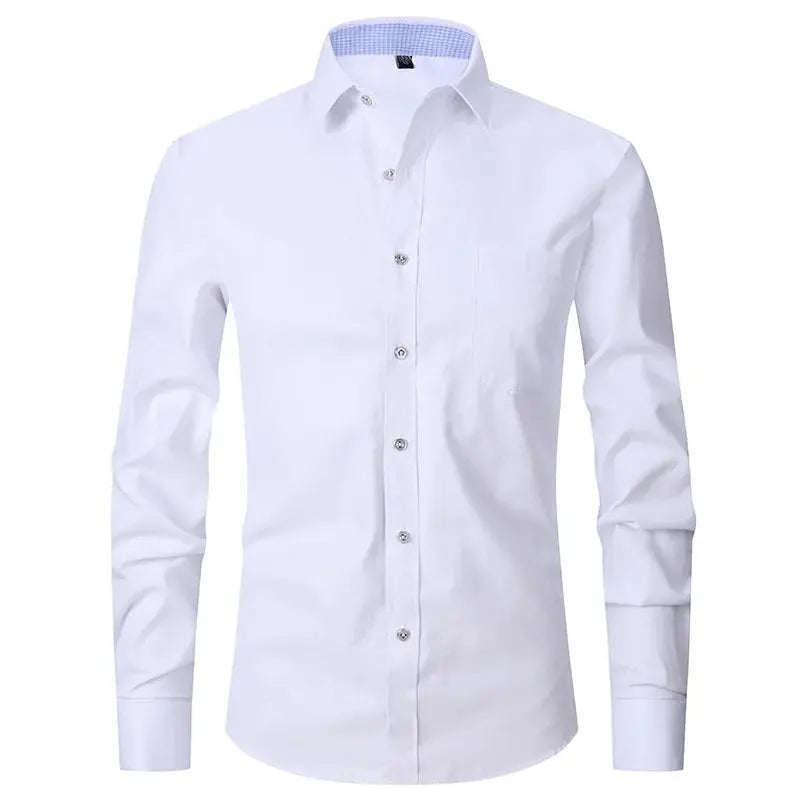 Close-up of the pristine white broadcloth fabric of the shirt.