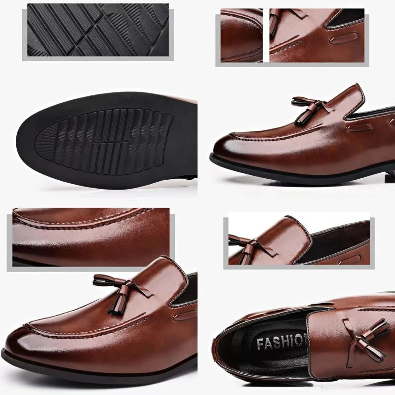 Stylish black dress shoes featuring a precision-cut silhouette for a polished look.