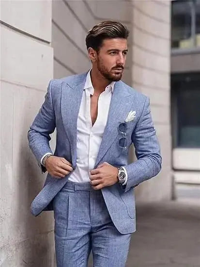 Close-up of the breathable fabric of the Seaside Serenity men's linen suit.
