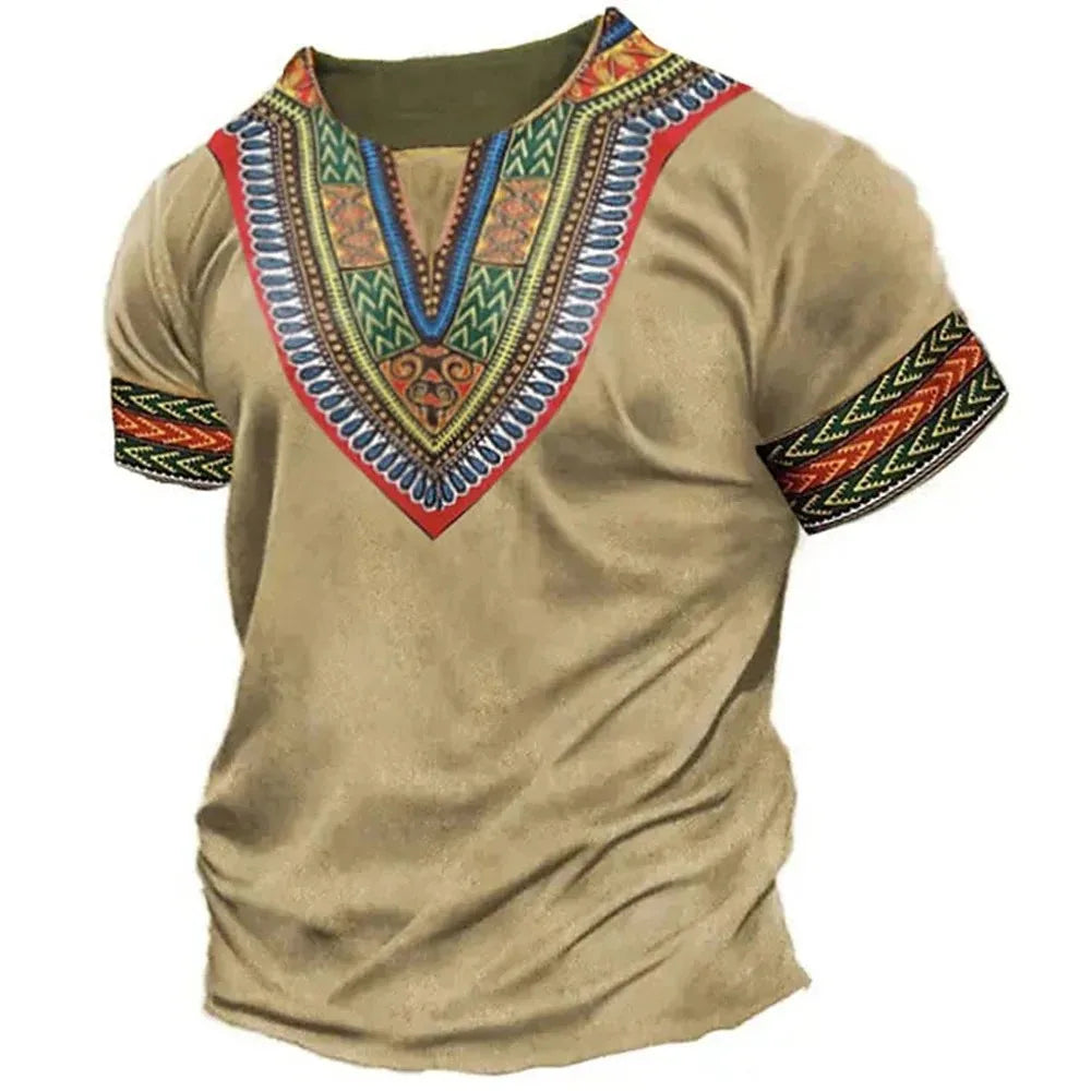African Print Hip Hop Round Neck Short-Sleeve T-Shirt