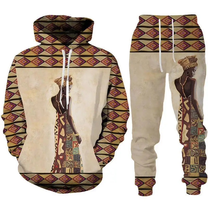 African Ethnic Style 3D Print Hoodies Pants Set Men Autumn Sweatshirts Sweatpants Two Piece Suits Outdoor Tracksuit Man Clothing