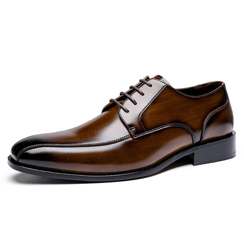 Versatile black leather dress shoes suitable for weddings and business.