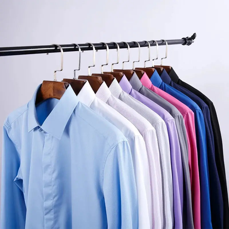 Men's formal wear shirt in breathable cotton-polyester blend.