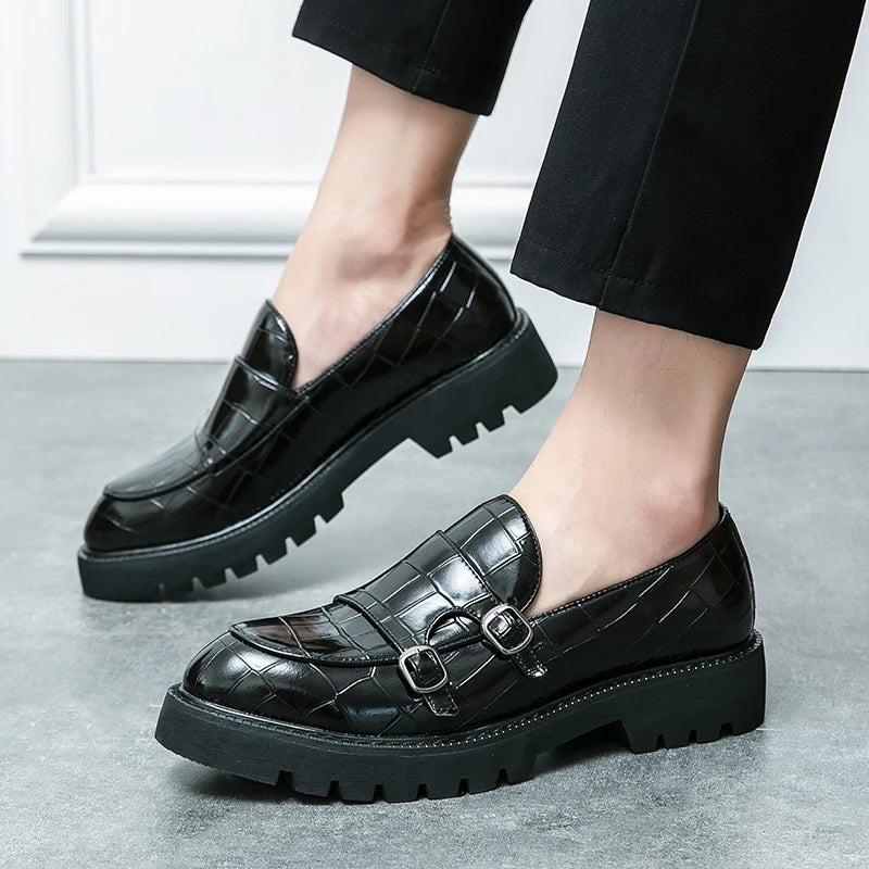 Close-up of genuine leather men's loafers showing supple texture and refined craftsmanship details