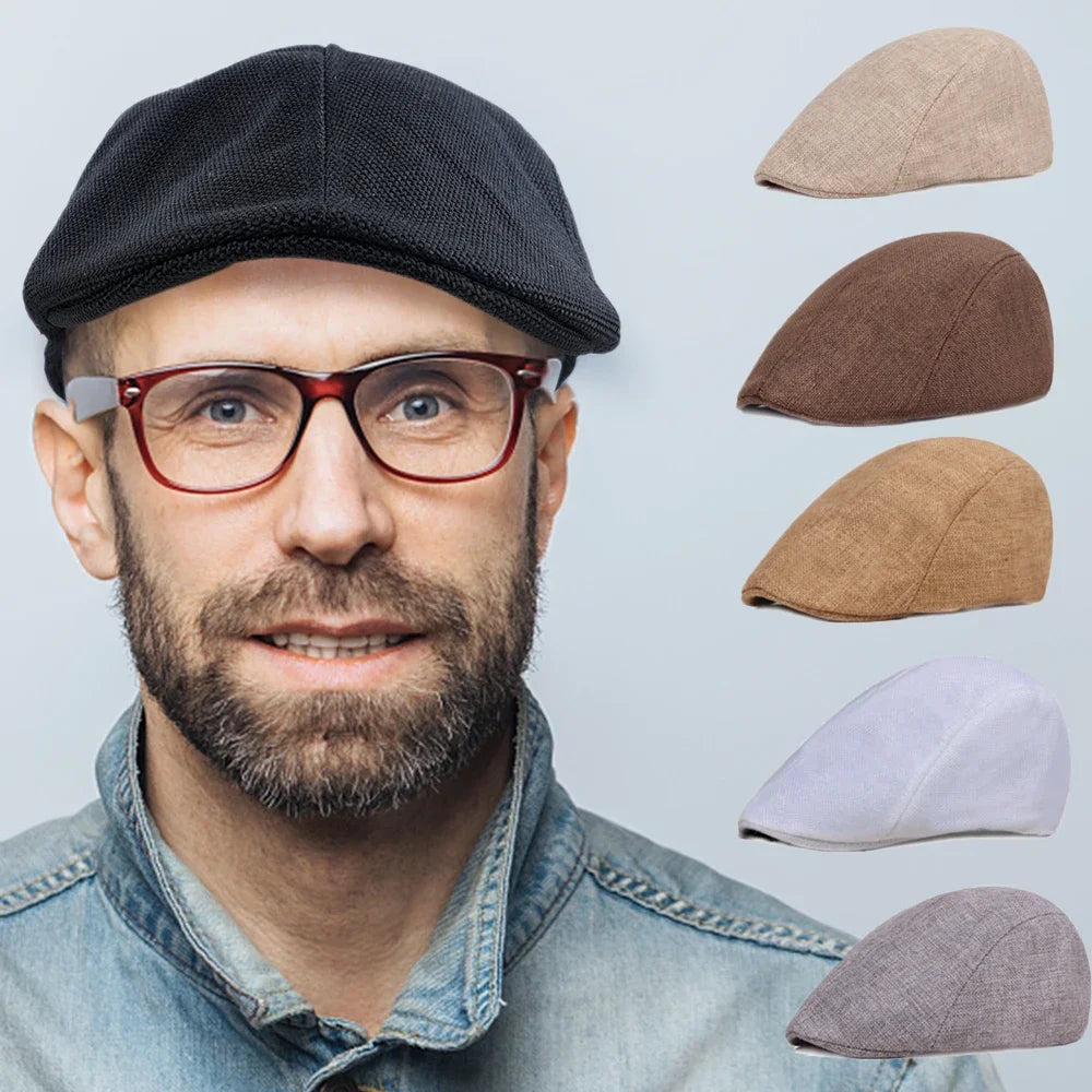 British-inspired peaked beret in soft cotton denim with classic silhouette