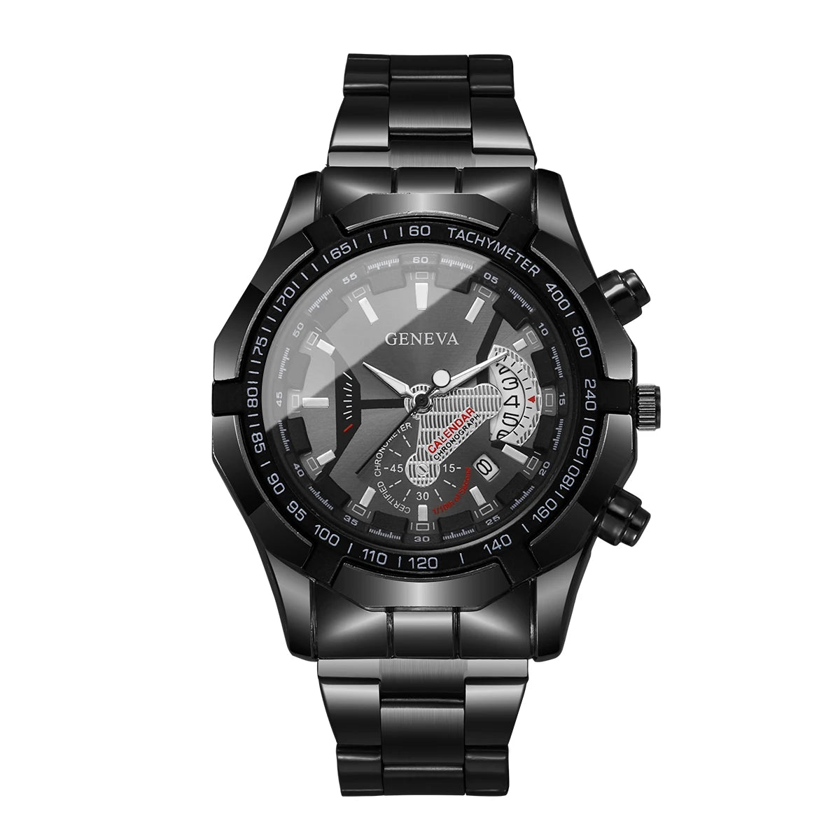 Elegant stainless steel band of the professional quartz wristwatch.