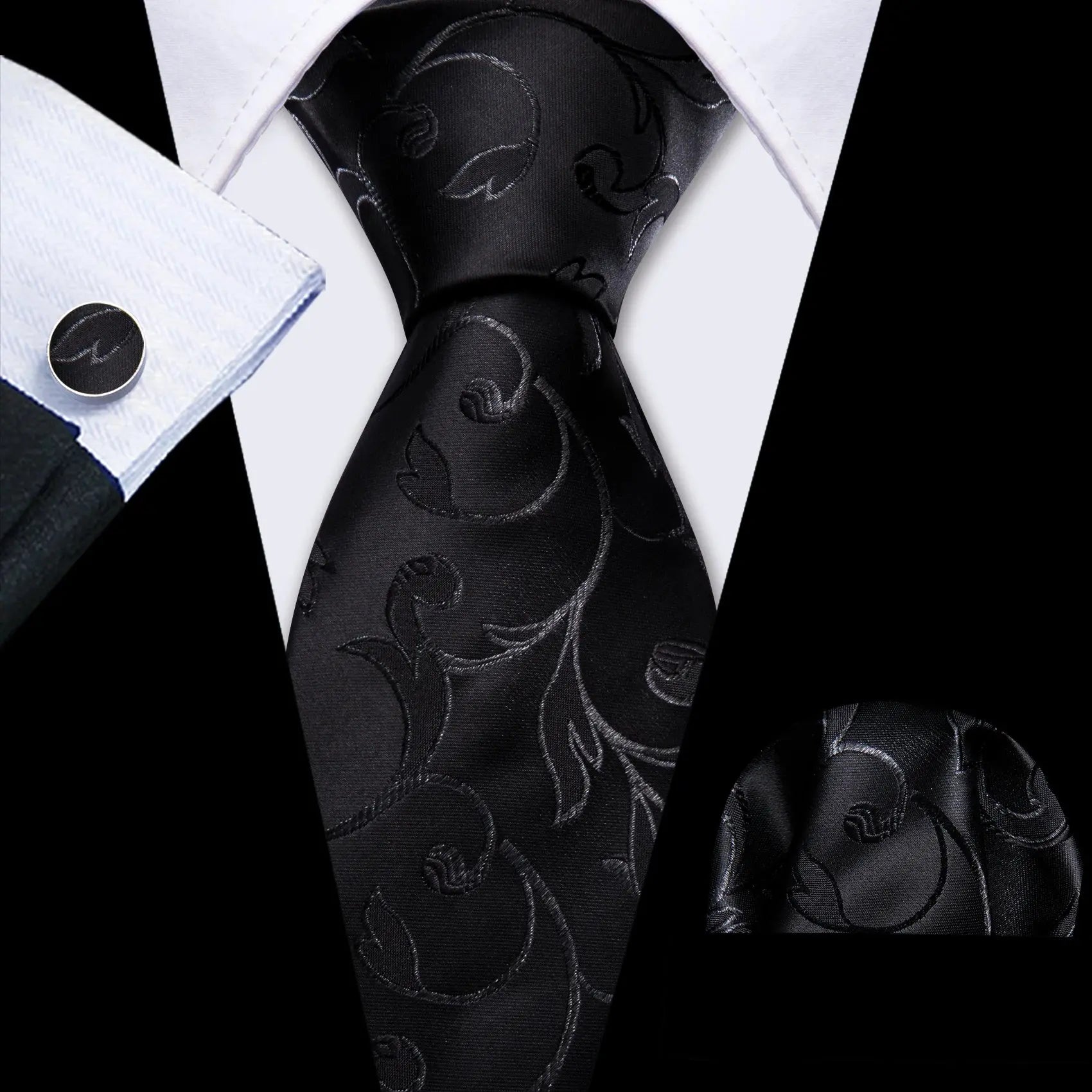 Sophisticated black tie set with luxurious silk finish
